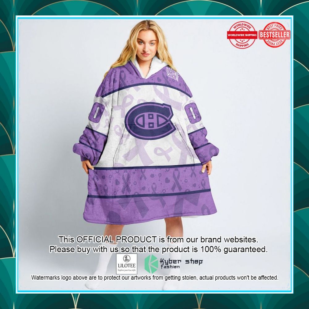 personalized nhl montreal canadiens special lavender fight cancer oodie blanket hoodie 1 338