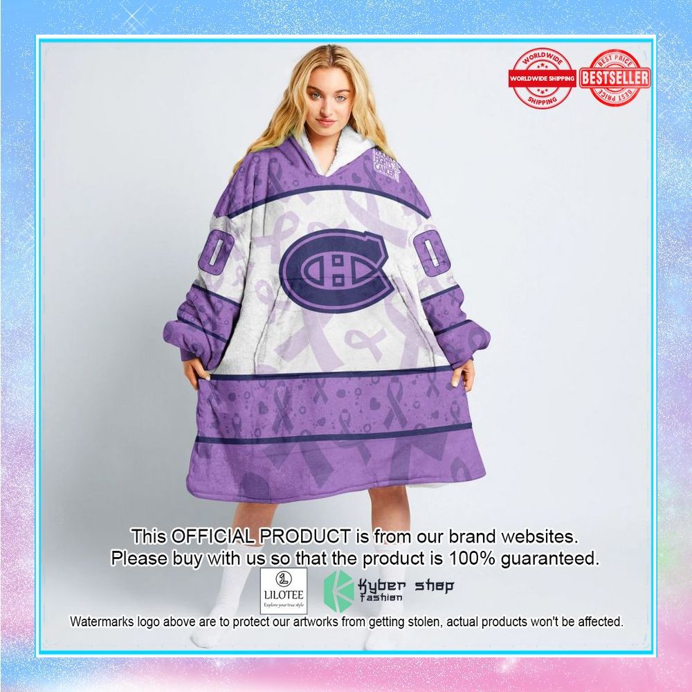 personalized nhl montreal canadiens special lavender fight cancer oodie blanket hoodie 1 656