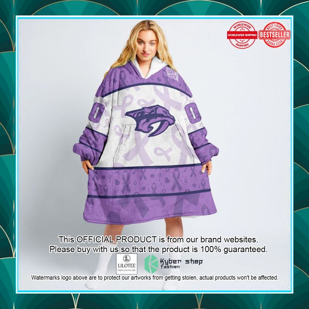 personalized nhl nashville predators special lavender fight cancer oodie blanket hoodie 1 185