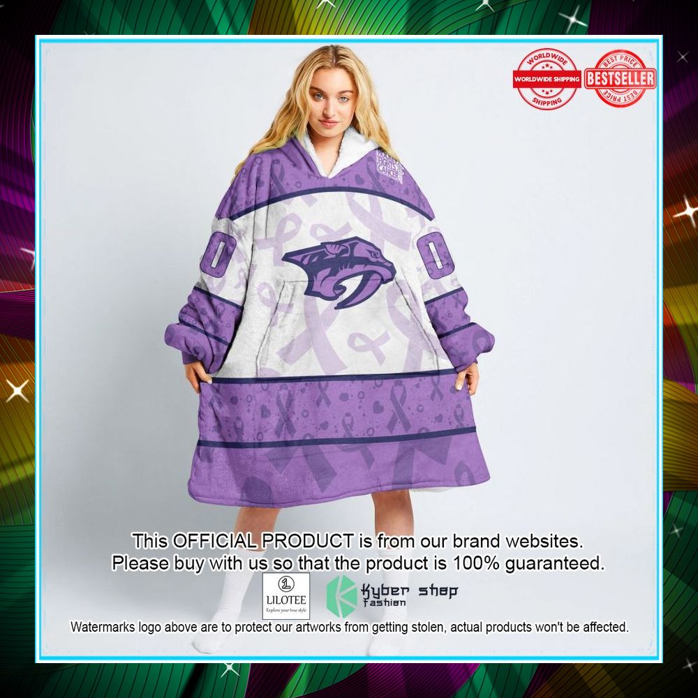 personalized nhl nashville predators special lavender fight cancer oodie blanket hoodie 1 275