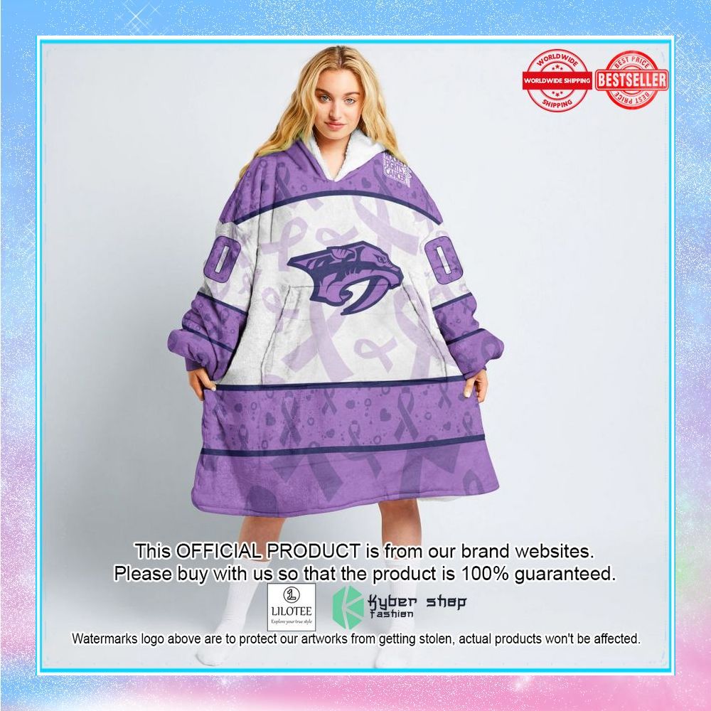 personalized nhl nashville predators special lavender fight cancer oodie blanket hoodie 1 75
