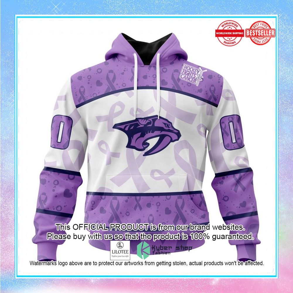 personalized nhl nashville predators special lavender fight cancer shirt hoodie 1 663
