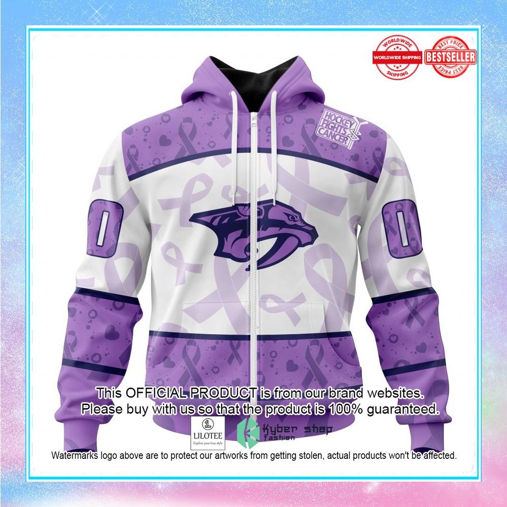 personalized nhl nashville predators special lavender fight cancer shirt hoodie 2 563