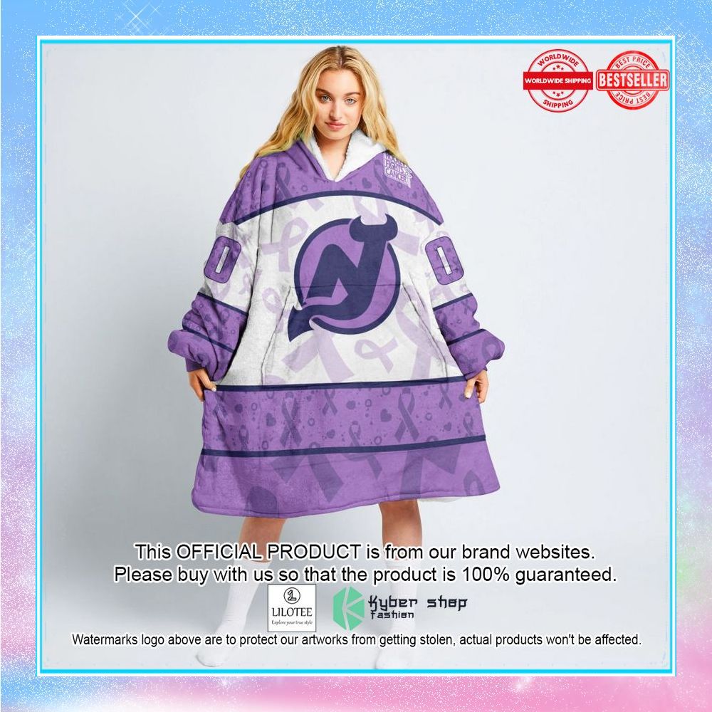 personalized nhl new jersey devils special lavender fight cancer oodie blanket hoodie 1 385