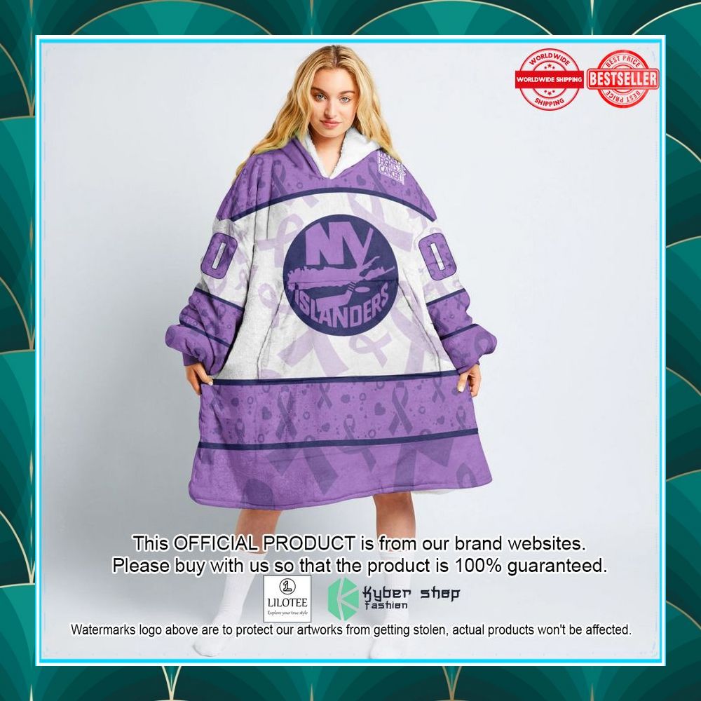 personalized nhl new york islanders special lavender fight cancer oodie blanket hoodie 1 24