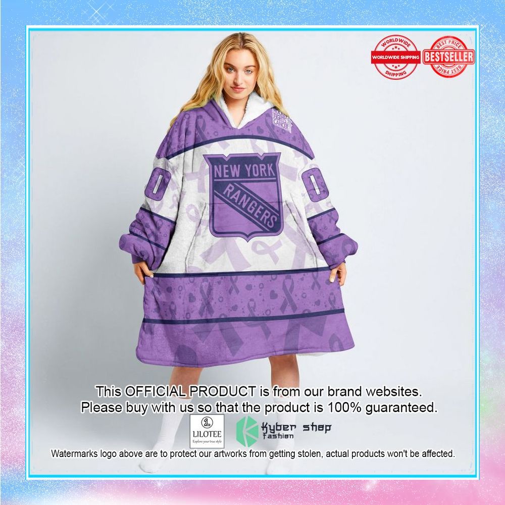 personalized nhl new york rangers special lavender fight cancer oodie blanket hoodie 1 241
