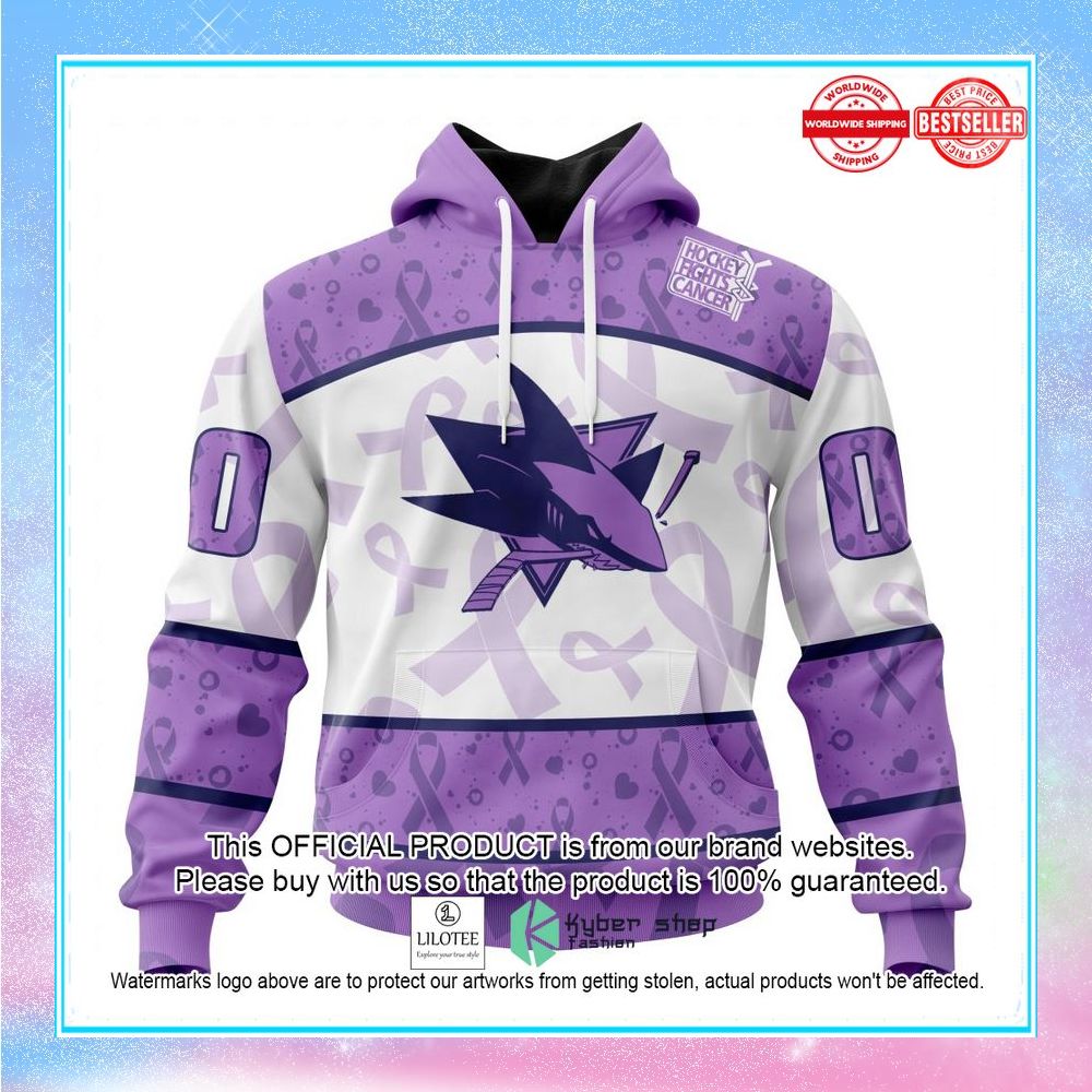 personalized nhl san jose sharks special lavender fight cancer shirt hoodie 1 215