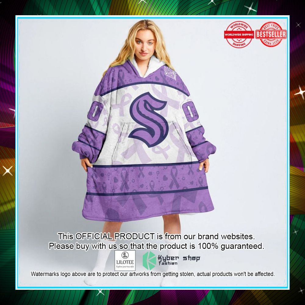 personalized nhl seattle kraken special lavender fight cancer oodie blanket hoodie 1 322