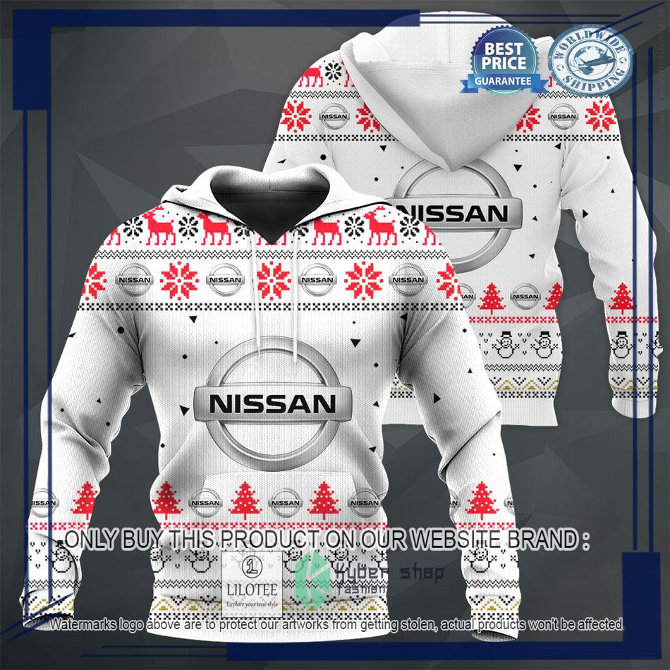 personalized nissan white christmas sweater hoodie sweater 1 85511