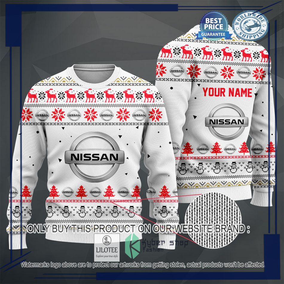 personalized nissan white christmas sweater hoodie sweater 2 17284