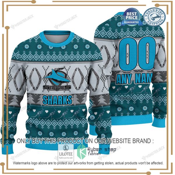 personalized nrl cronulla sutherland sharks christmas sweater 1 43921
