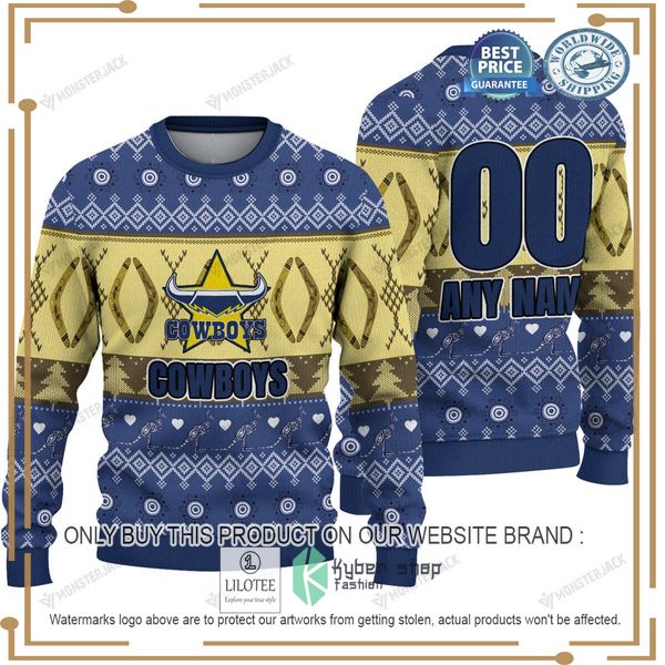personalized nrl north queensland cowboys christmas sweater 1 34985