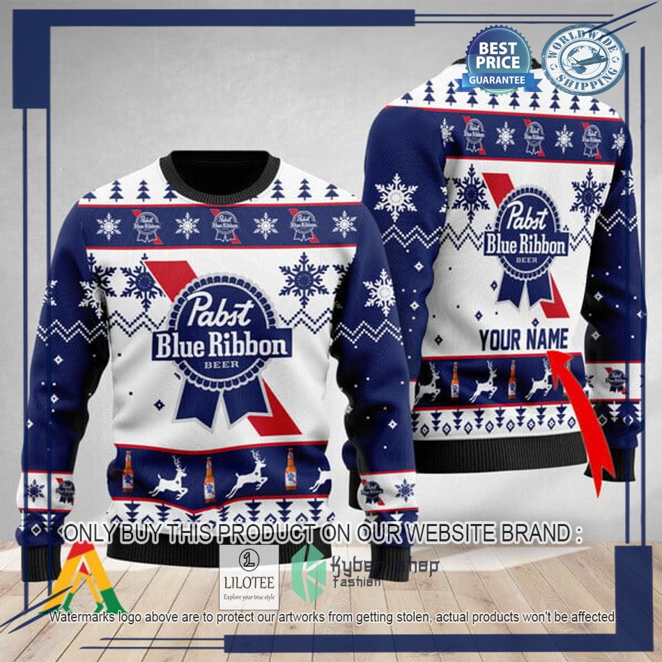 personalized pabst blue ribbon christmas ugly christmas sweater 1 14681