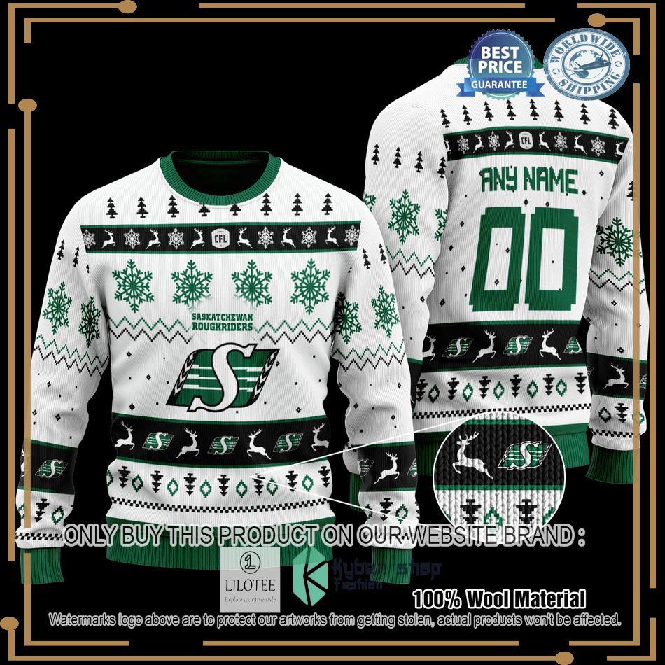 personalized saskatchewan roughriders white christmas sweater 1 72317