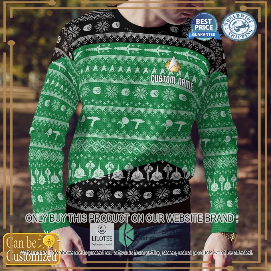 personalized star trek green knitted sweater 2 90899