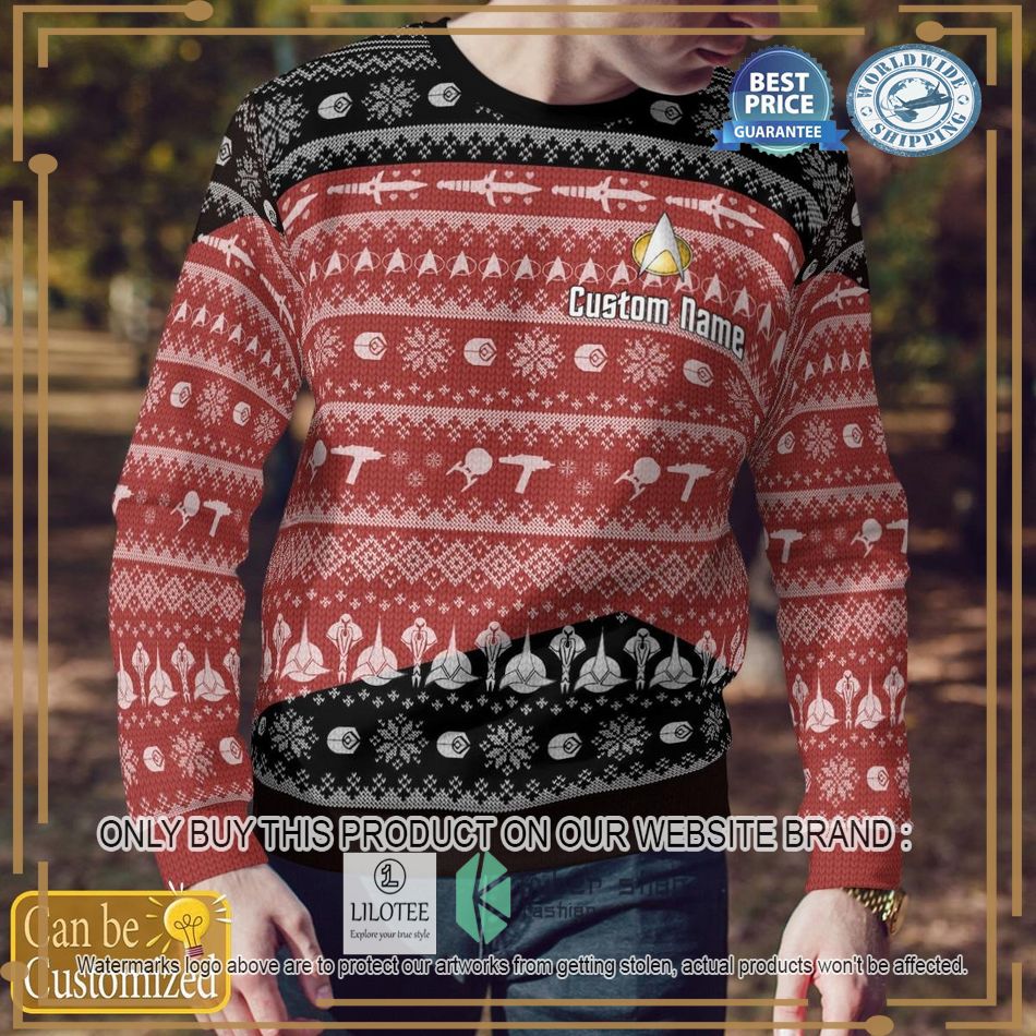 personalized star trek red knitted sweater 2 81634