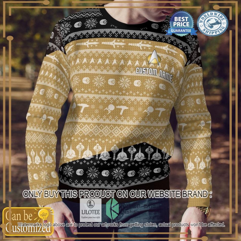 personalized star trek yellow knitted sweater 2 11290