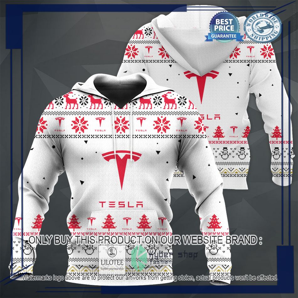 personalized tesla white christmas sweater hoodie sweater 1 31090