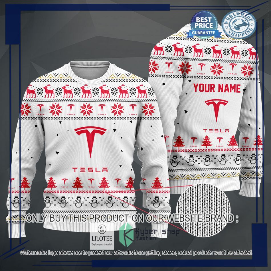 personalized tesla white christmas sweater hoodie sweater 2 96314
