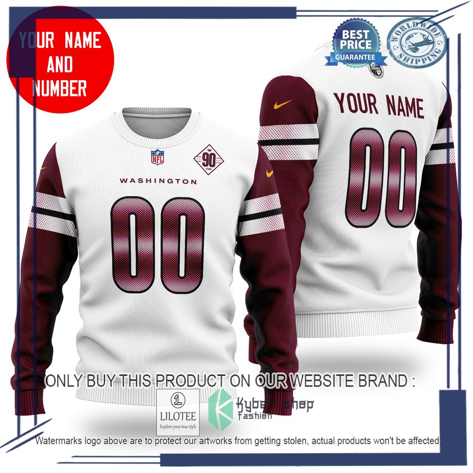 personalized washington commanders nfl white red wool sweater 1 27775
