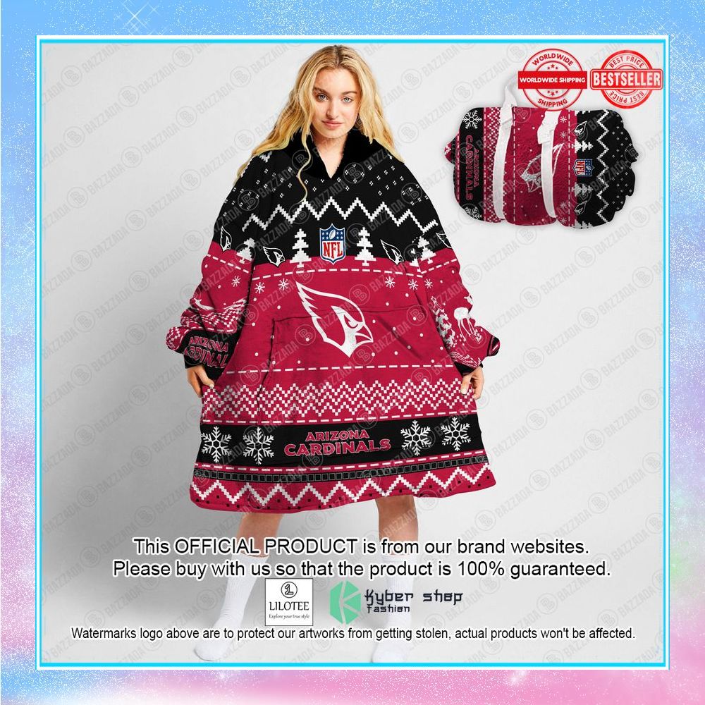 personalized xmas arizona cardinals oodie blanket hoodie 1 277