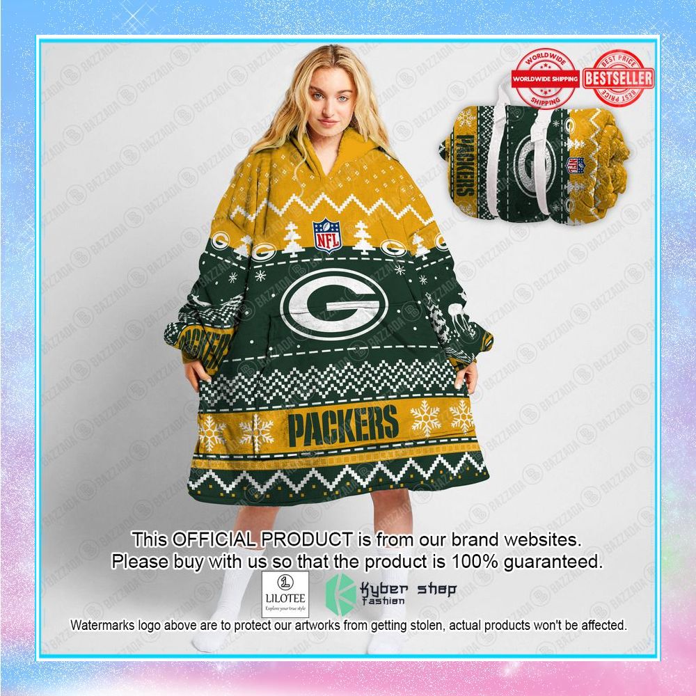 personalized xmas green bay packers oodie blanket hoodie 1 18
