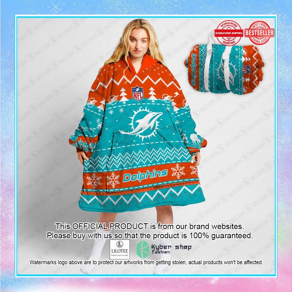 personalized xmas miami dolphins oodie blanket hoodie 1 693