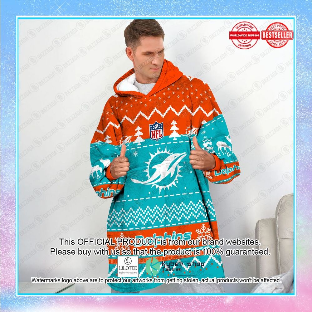 personalized xmas miami dolphins oodie blanket hoodie 2 713