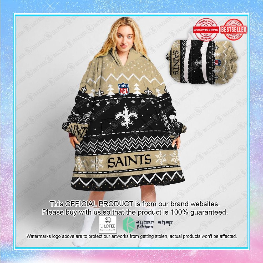personalized xmas new orleans saints oodie blanket hoodie 1 479