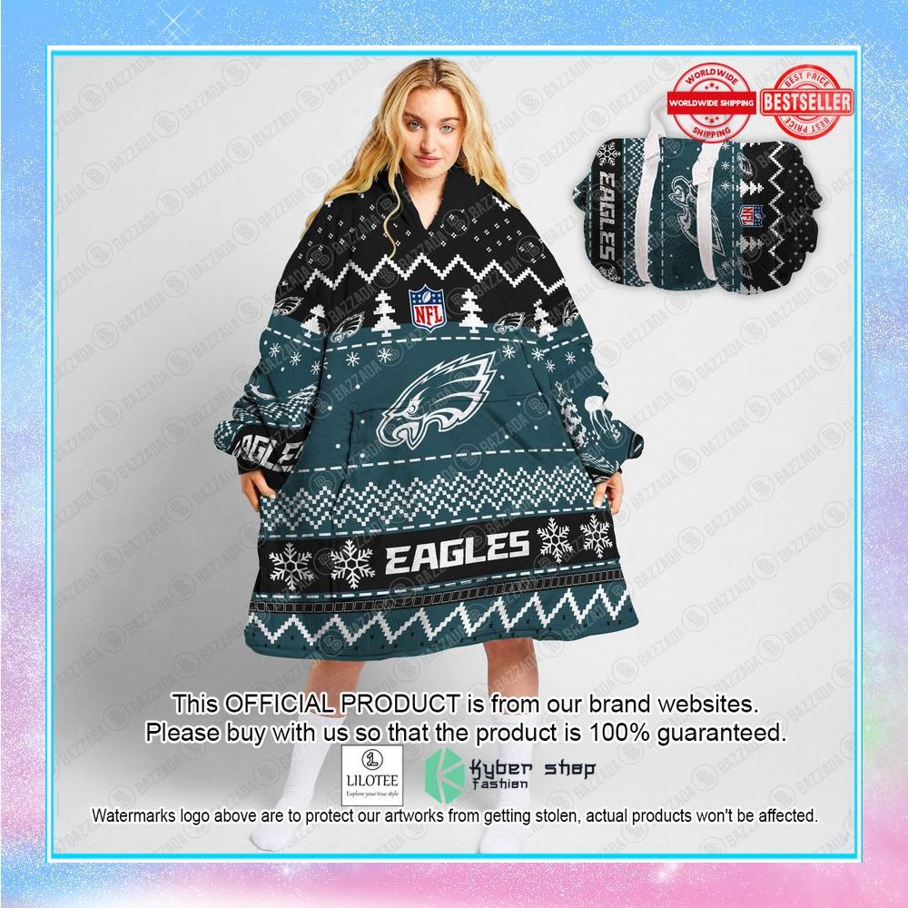 personalized xmas philadelphia eagles oodie blanket hoodie 1 495
