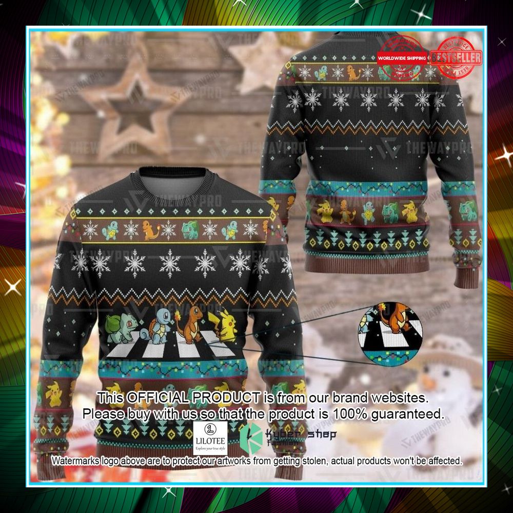 pikachu bulbasaur charizard squirtle road crossing christmas sweater 1 793