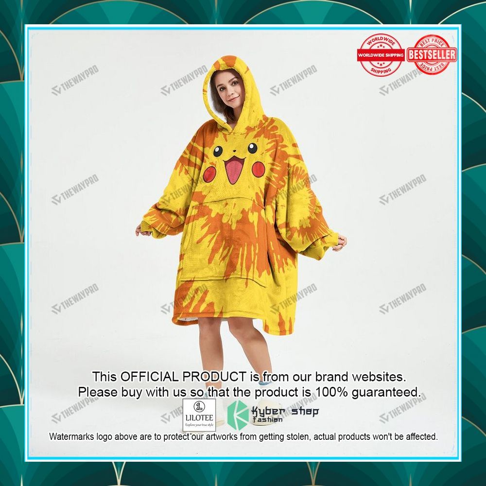 pikachu tie dye face oodie blanket hoodie 1 79