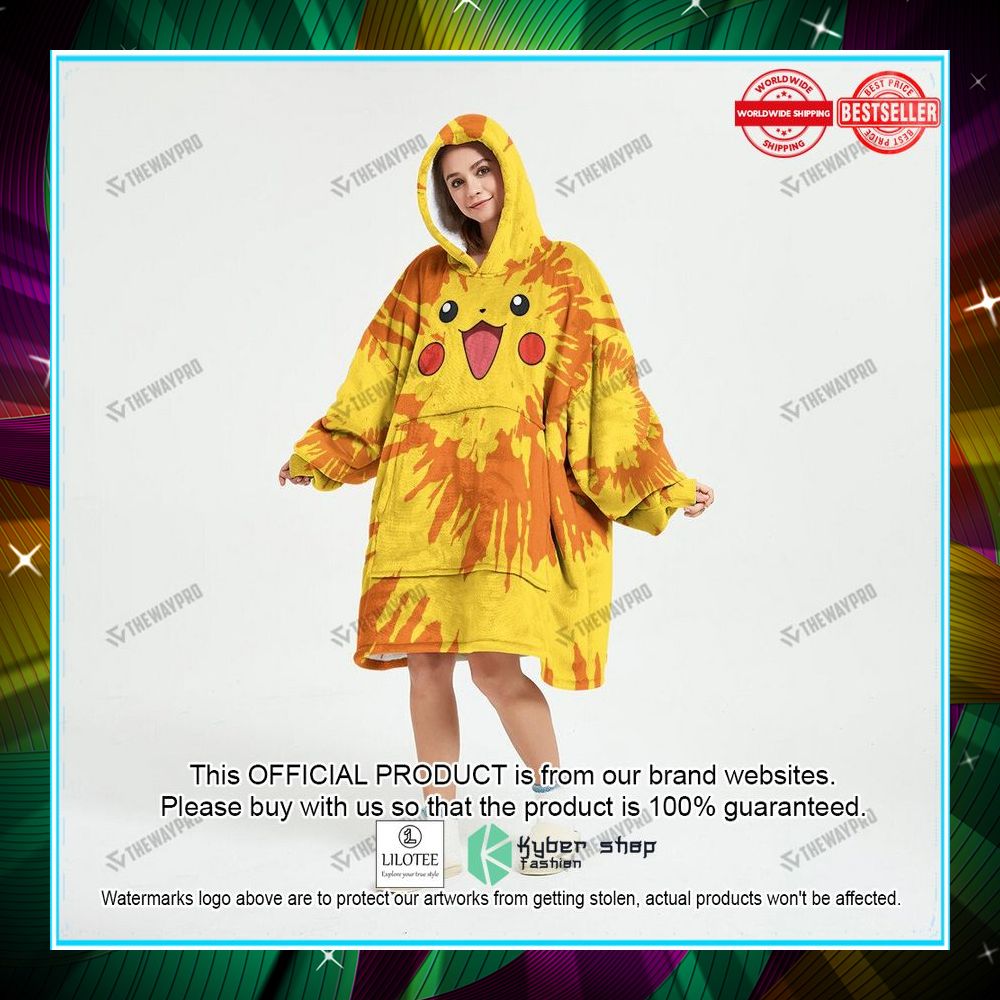 pikachu tie dye face oodie blanket hoodie 1 80