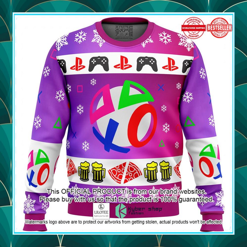 playstation neon christmas sweater 1 85