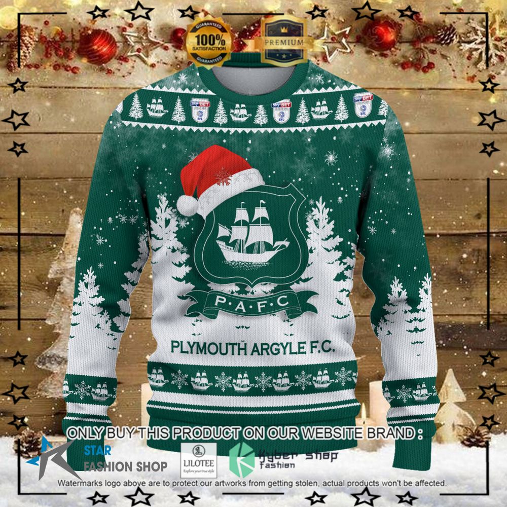 plymouth argyle f c green white christmas sweater 1 7842