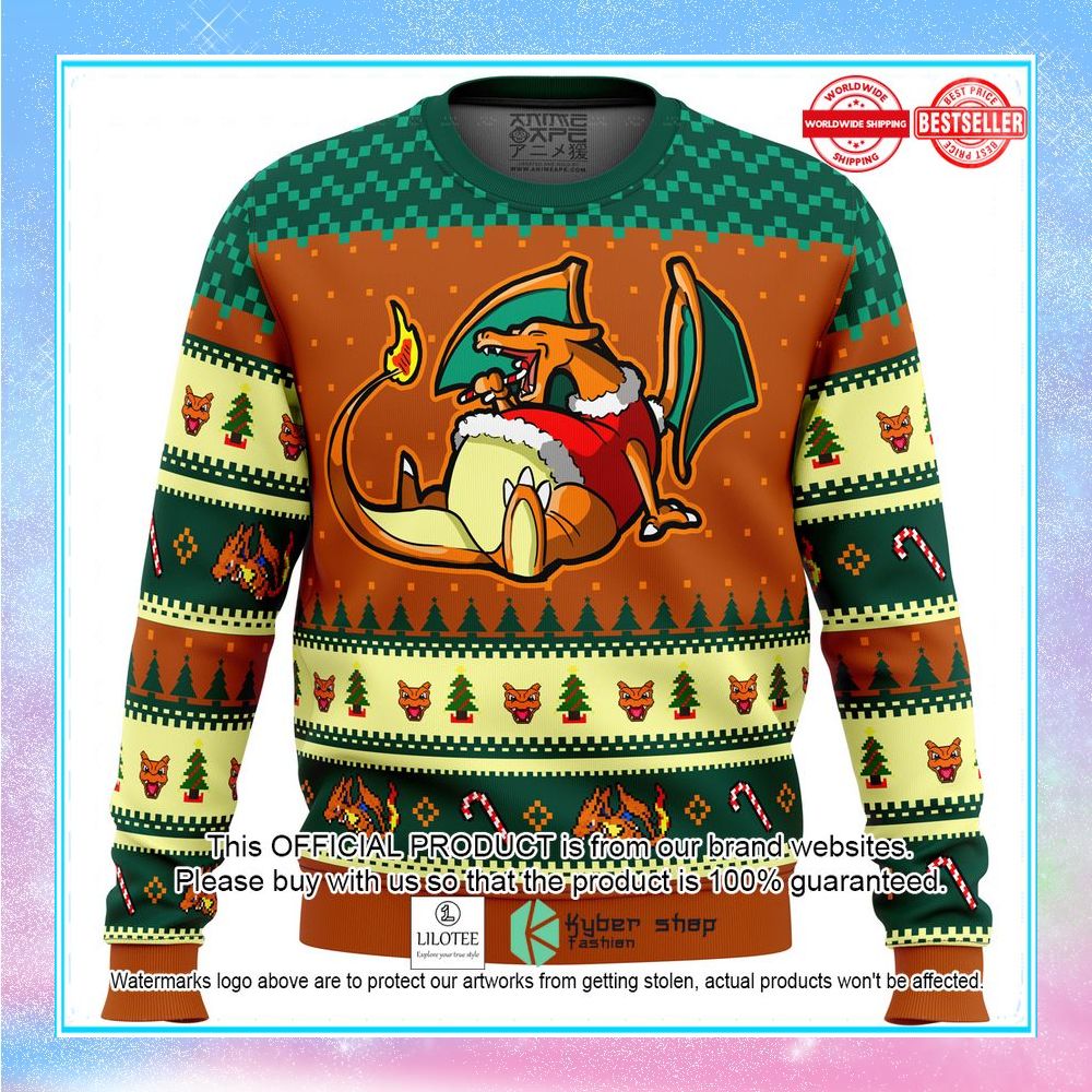 pokemon eating candy cane charizard sweater christmas 1 791