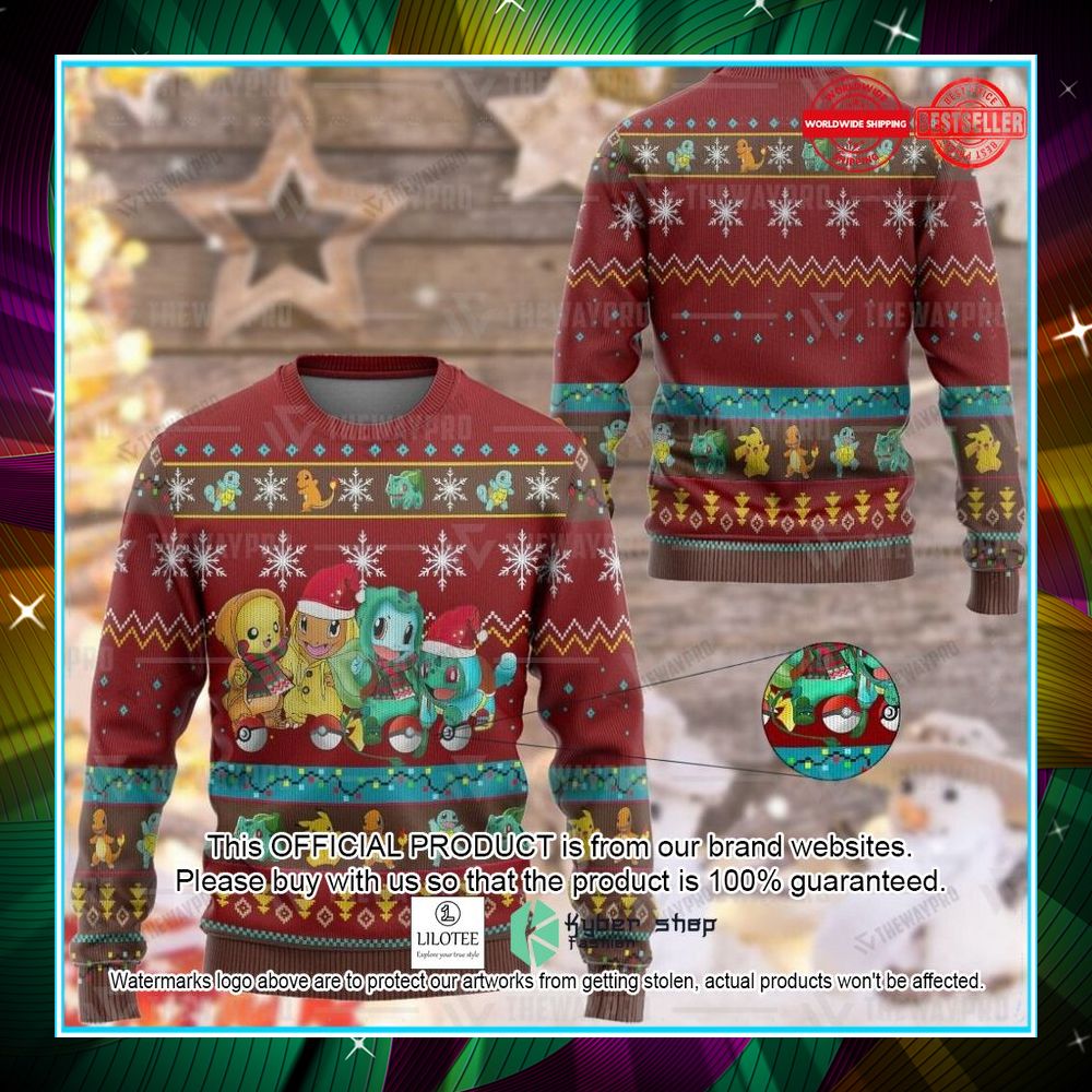 pokemon pikachu charmander squirtle bulbasaur christmas sweater 1 758