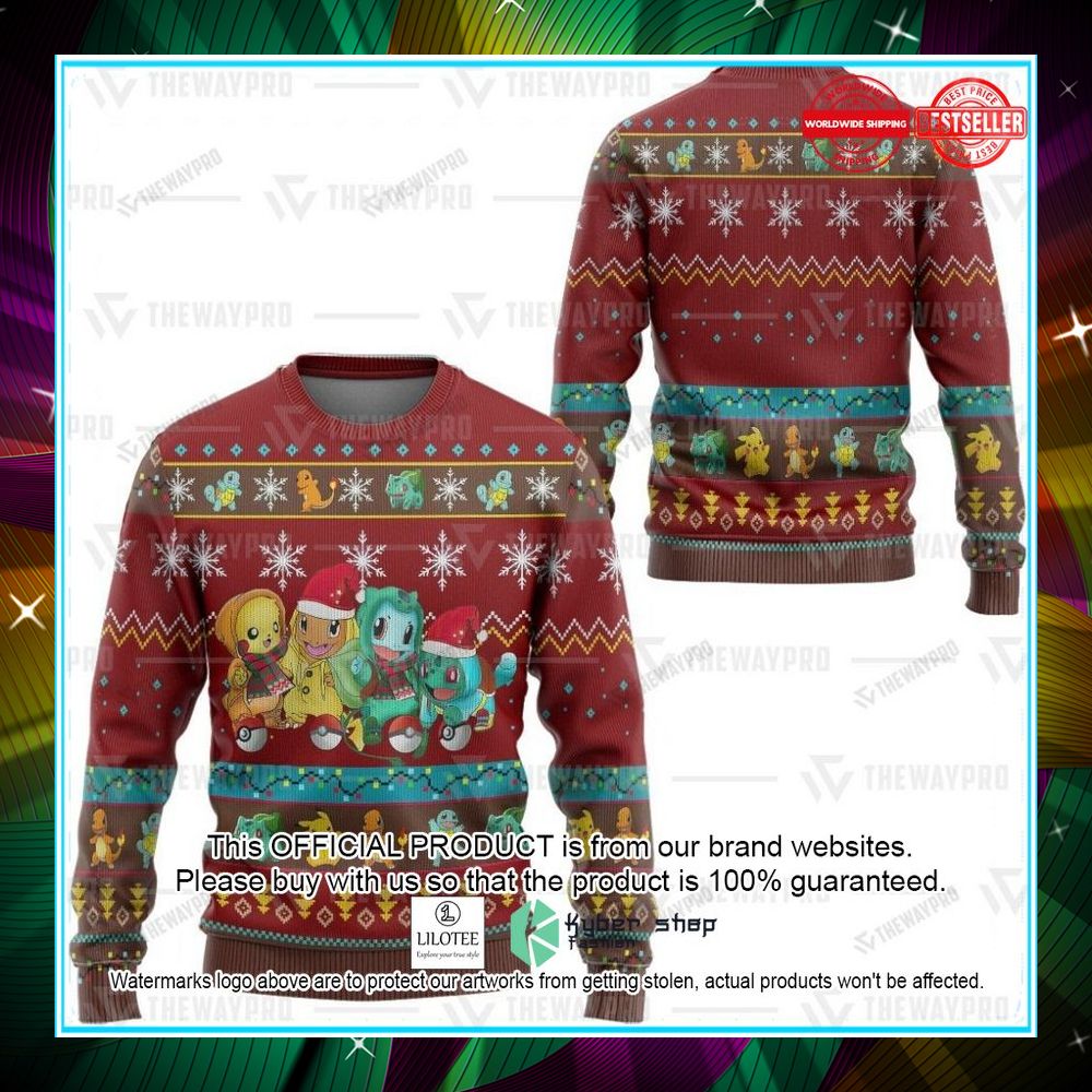 pokemon pikachu charmander squirtle bulbasaur christmas sweater 2 711