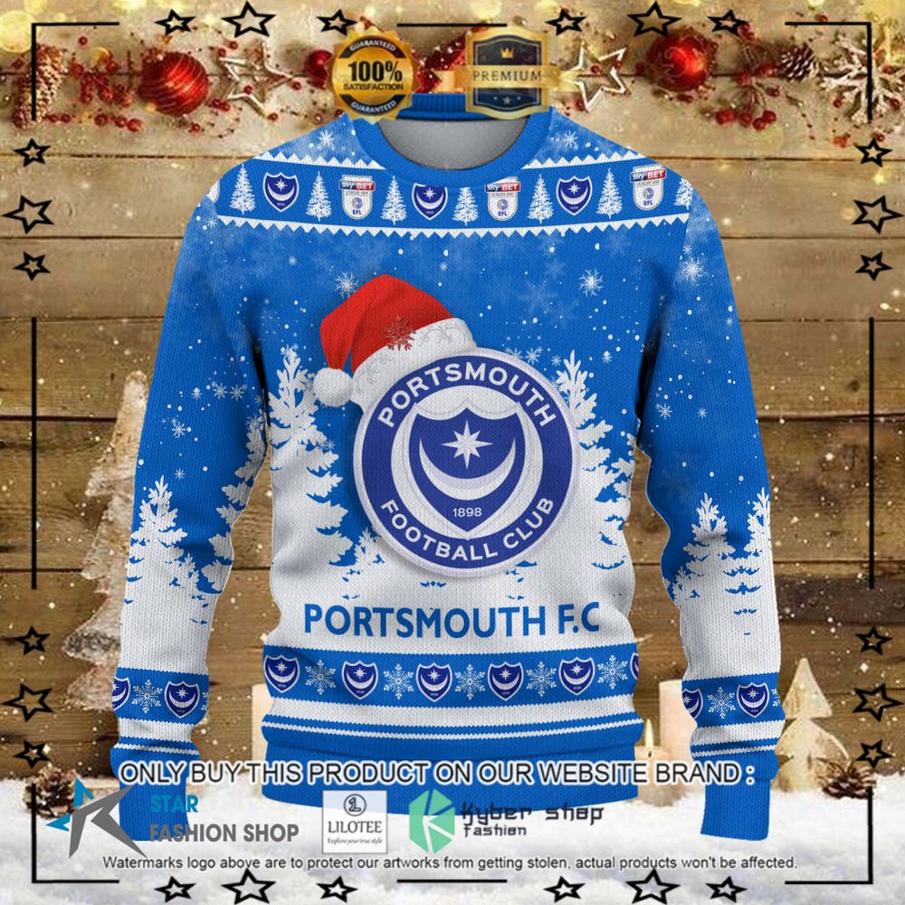 portsmouth f c blue white christmas sweater 1 3896