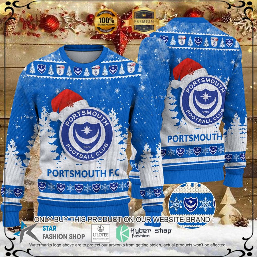 portsmouth f c blue white christmas sweater 1 87852