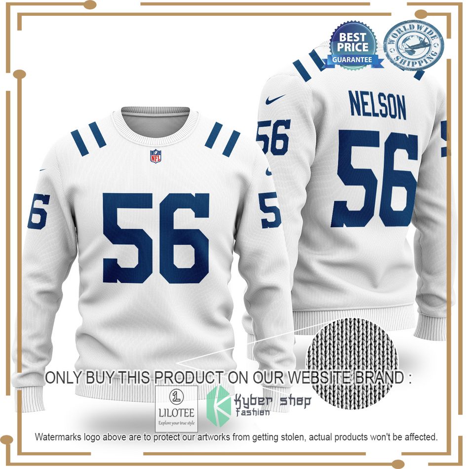 quenton nelson 56 indianapolis colts nfl white wool sweater 1 8881