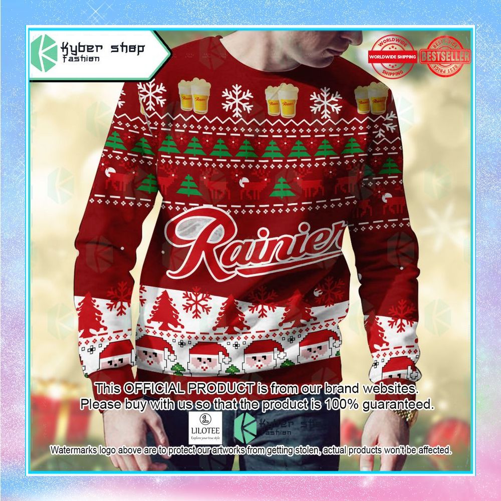 rainier beer red christmas sweater 2 763