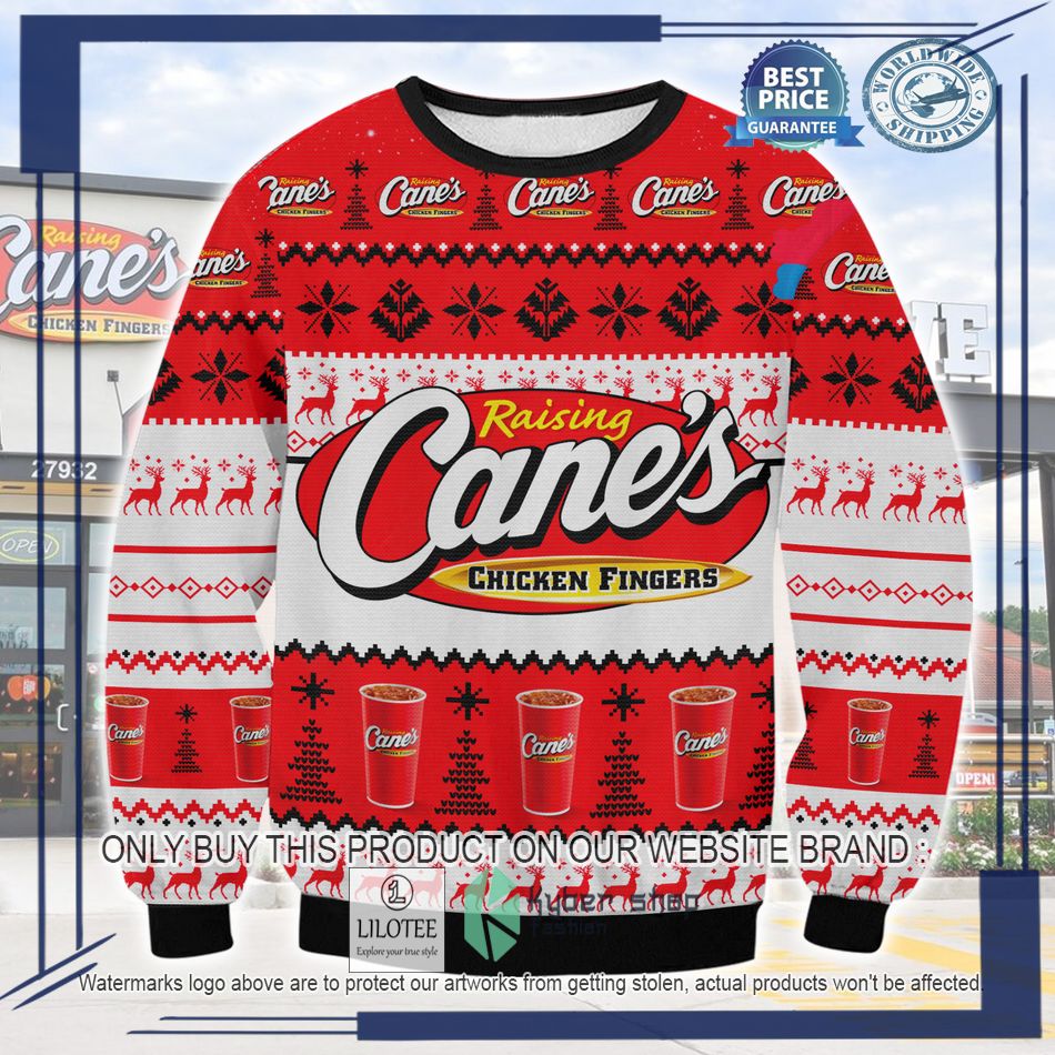 raising canes chicken fingers ugly christmas sweater 1 56196