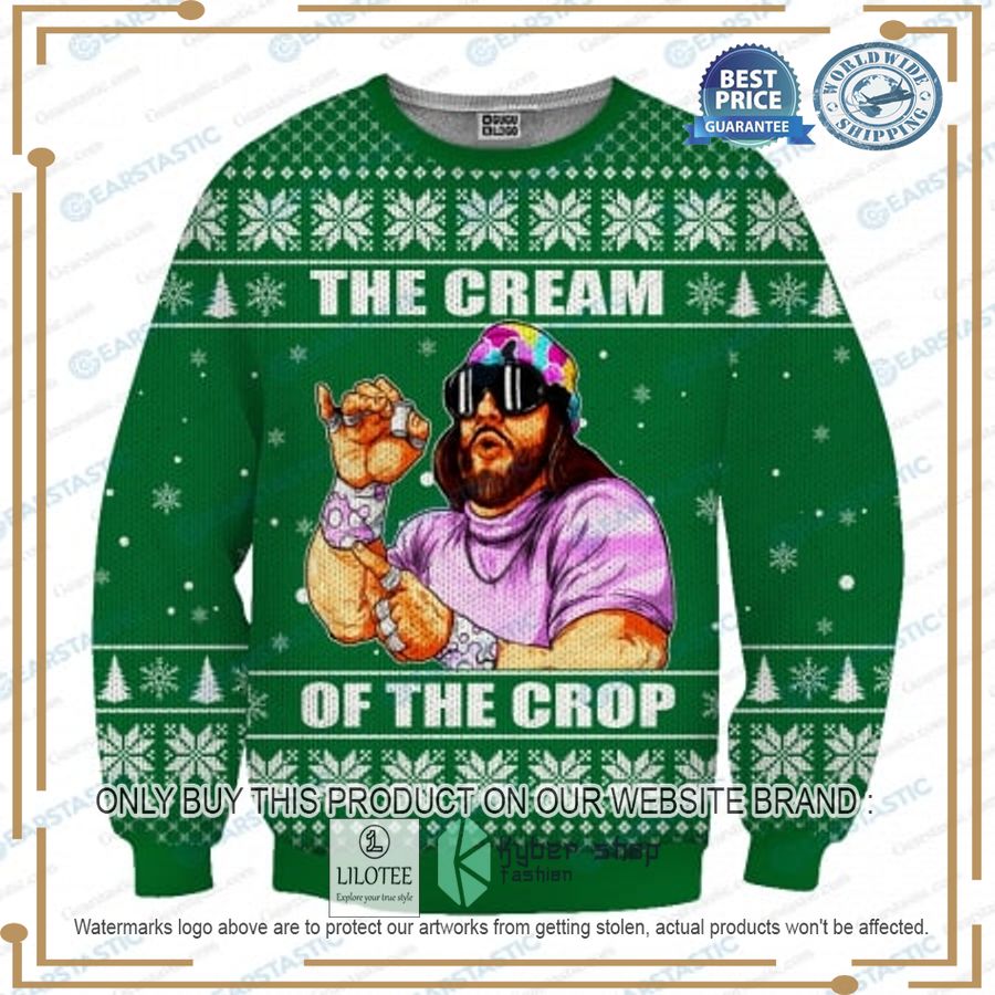 randy savage macho man the cream of th crop green christmas sweater 1 73916