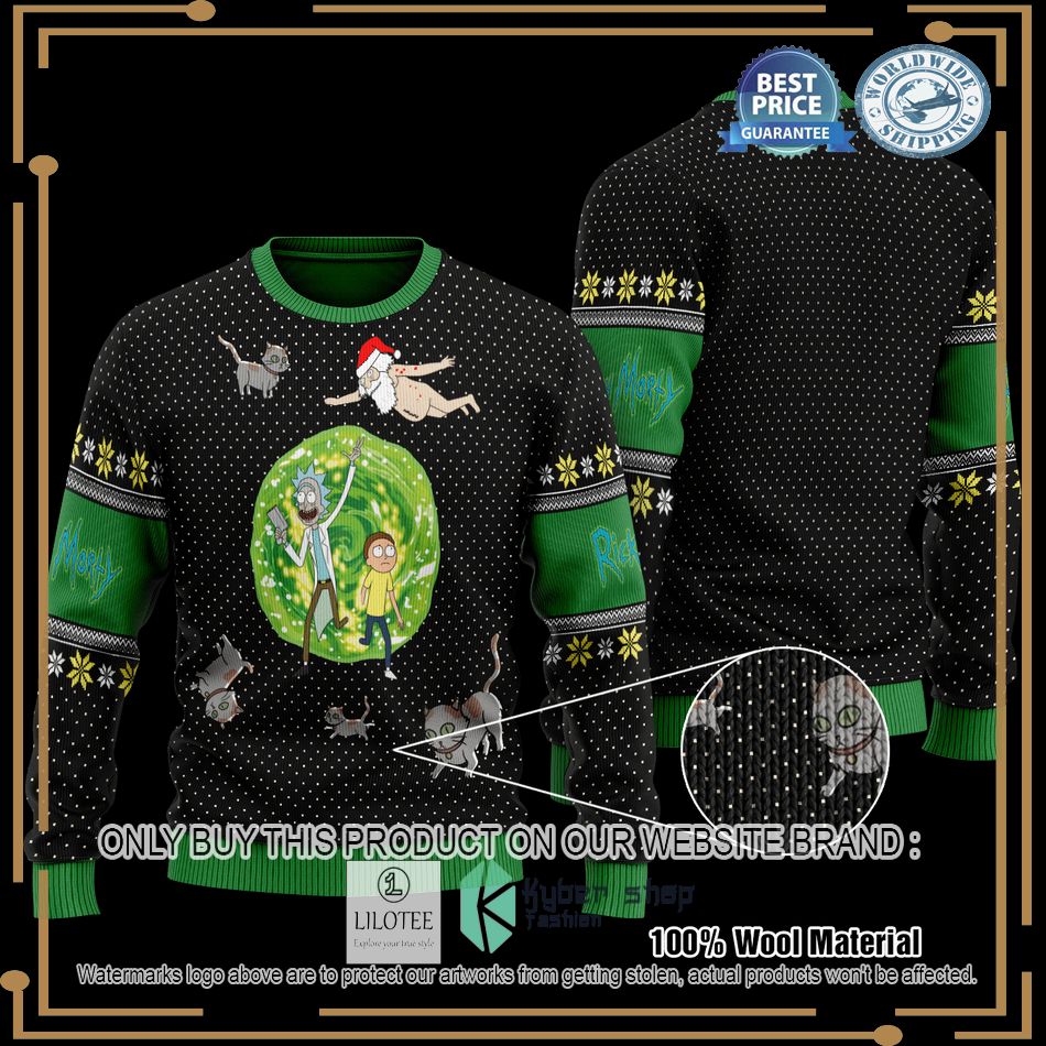 rick and morty black green christmas sweater 1 22232