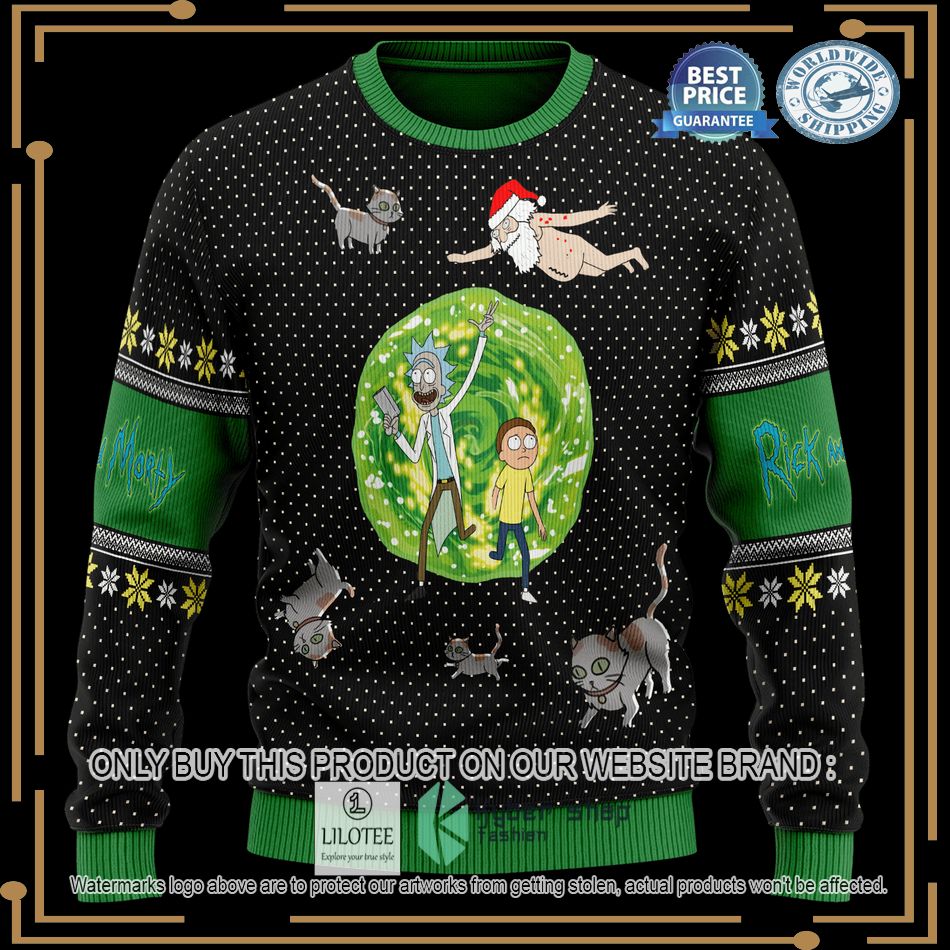 rick and morty black green christmas sweater 2 56571