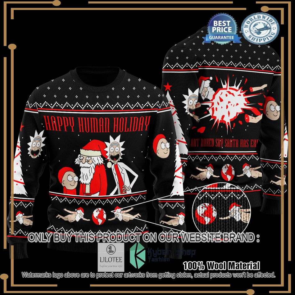 rick and morty happy human holiday black christmas sweater 1 78276