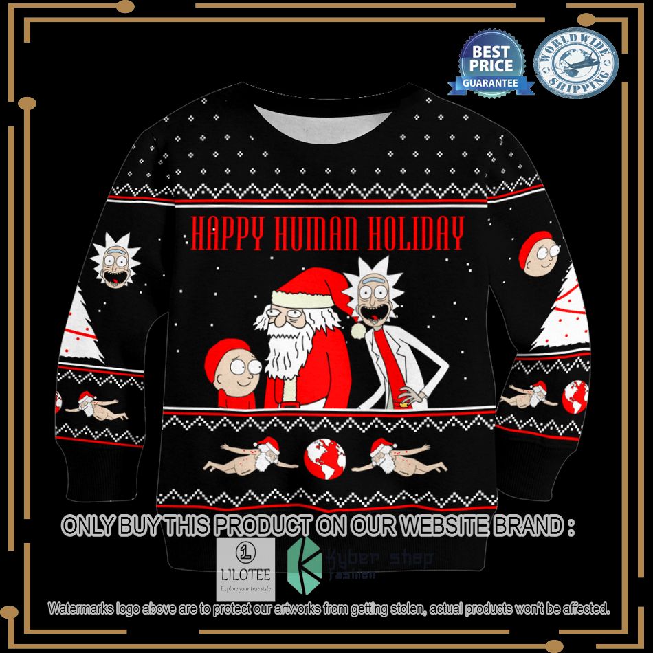 rick and morty happy human holiday black christmas sweater 2 40827
