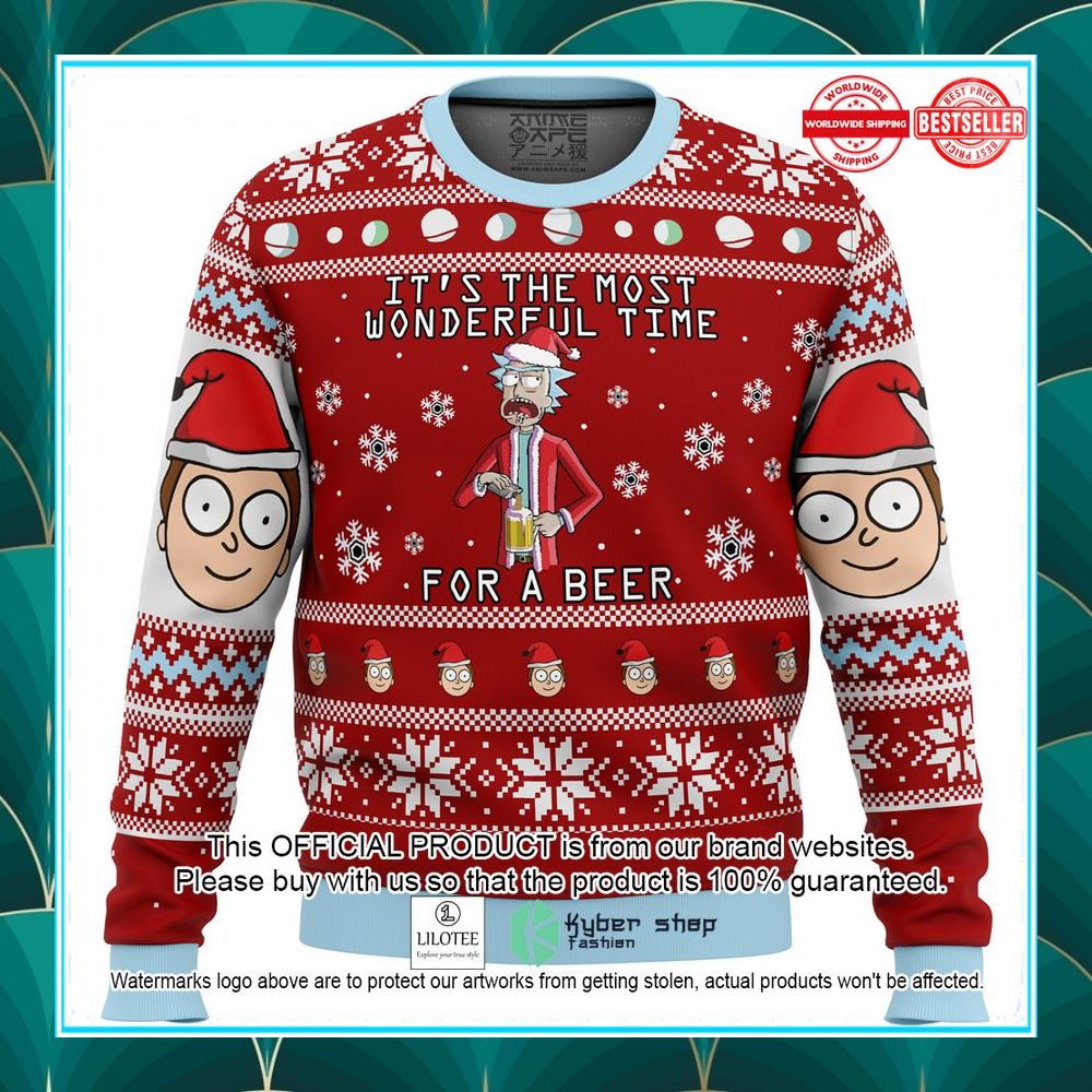 rick and morty time for a beer ugly christmas sweater 1 588