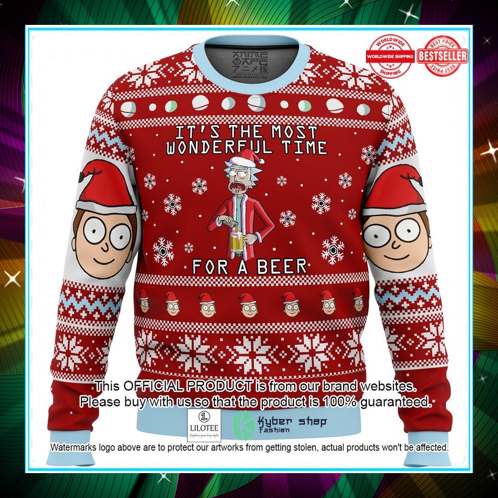 rick and morty time for a beer ugly christmas sweater 1 879